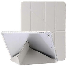 (Beige) Compatible for  Air (2013) / Air 2 / 9.7-inch (2017/2018) Leather & Clear Acrylic Origami Tri-fold Stand Tablet Case