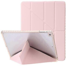 (Pink) Compatible for  Air (2013) / Air 2 / 9.7-inch (2017/2018) Leather & Clear Acrylic Origami Tri-fold Stand Tablet Case