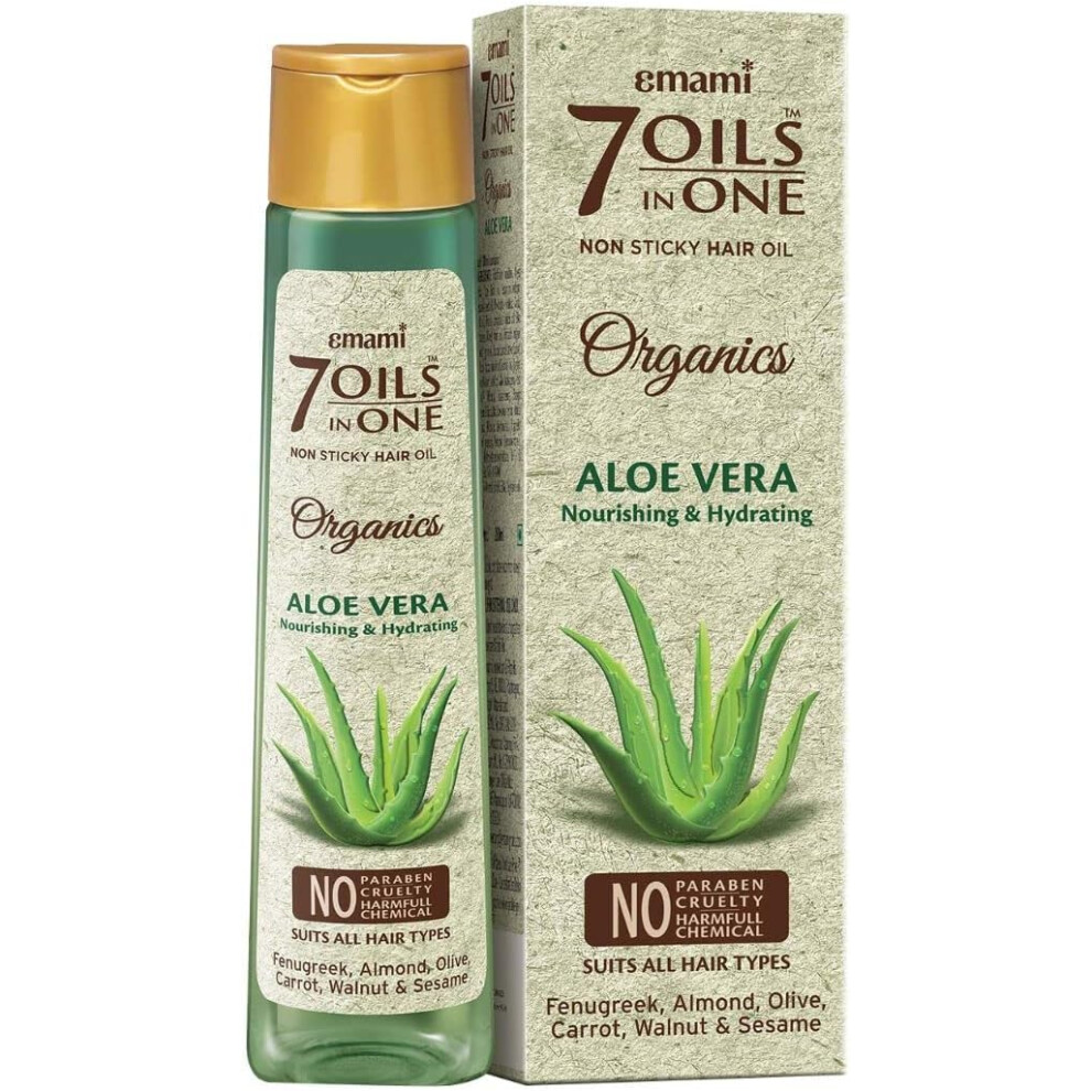 Emami 7 Oils in One Organics with Aloevera Oil 200ml | Hydrates & Nourishes Your Hair & Scalp | Non Sticky Hair Oil