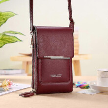 (Wine Red) Crossbody Mini PU Leather Mobile Phone Bag, Mini Fashion Shoulder Wallet with a Credit Card Slot