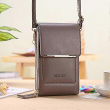 (Gray) Crossbody Mini PU Leather Mobile Phone Bag, Mini Fashion Shoulder Wallet with a Credit Card Slot