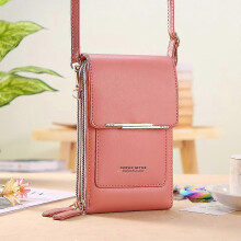(Pink) Crossbody Mini PU Leather Mobile Phone Bag, Mini Fashion Shoulder Wallet with a Credit Card Slot