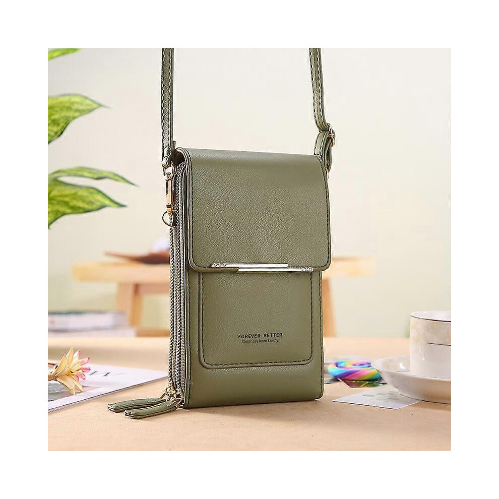 (Green)Crossbody Mini PU Leather Mobile Phone Bag, Mini Fashion Shoulder Wallet with a Credit Card Slot