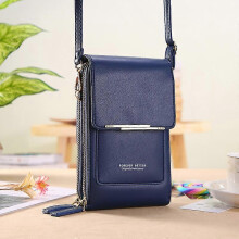 (Blue) Crossbody Mini PU Leather Mobile Phone Bag, Mini Fashion Shoulder Wallet with a Credit Card Slot