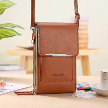 (Brown) Crossbody Mini PU Leather Mobile Phone Bag, Mini Fashion Shoulder Wallet with a Credit Card Slot