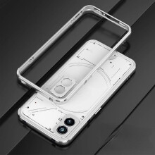 (Silver) For Nothing Phone 2 Metal Bumper Frame, Ultra Thin Case For Nothing Phone 2 With Metal Frame And Lens Protector