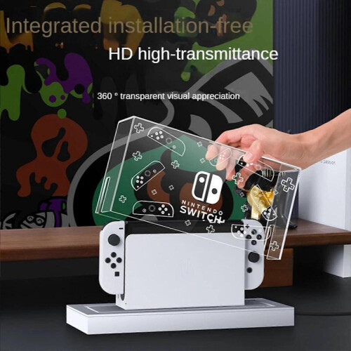 Clear Protective Case Dust Display Box Cover for NS Switch/OLED, with Luminous Base, Switch Acrylic Host Cover 1