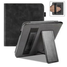 (Black) Premium PU Leather Sleeve Cove Stand Case 7" Kobo Libra Colour (2024) with Two Hand Straps and Auto Sleep/Wake