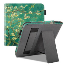 (Plum Blossom) Premium PU Leather Sleeve Cove Stand Case 7" Kobo Libra Colour (2024) with Two Hand Straps and Auto Sleep/Wake