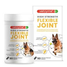Vetzyme High Strength Flexible Joint Supplements for Senior Dogs (90 Tablets) - Hip and Joint Care with Chondroitin and Glucosamine, Tasty Chicken