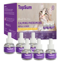 TopSum Cat Calming Plug-in Refills TS03 – Premium Pheromone Diffuser 6-Pack for Cat Anxiety, Covers 700 sq ft, Safe for Cats of All Ages