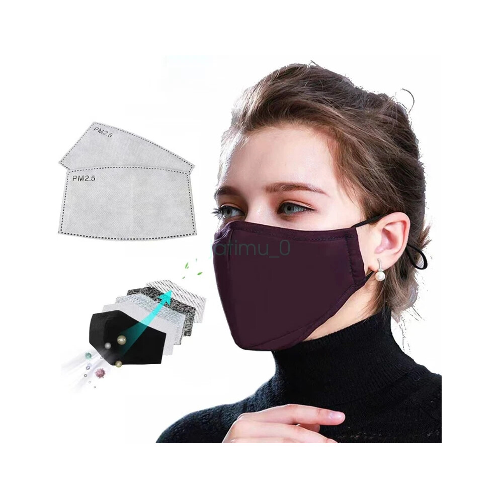 (Dark Purple With Breathing Valve) Cotton Face Mask Protective Covering Mouth Masks Washable Reusable 6963793746071