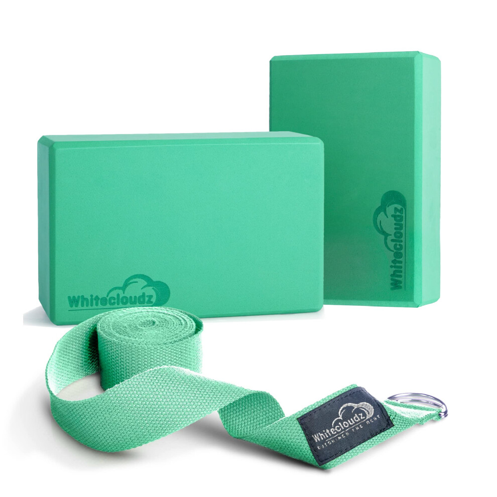 WHITECLOUDZ Yoga Blocks Set of 2 with strap - EVA Foam blocks - High Density Yoga Blocks - Premium Design Yoga Bricks x2 Non-slip & Travel friendly -
