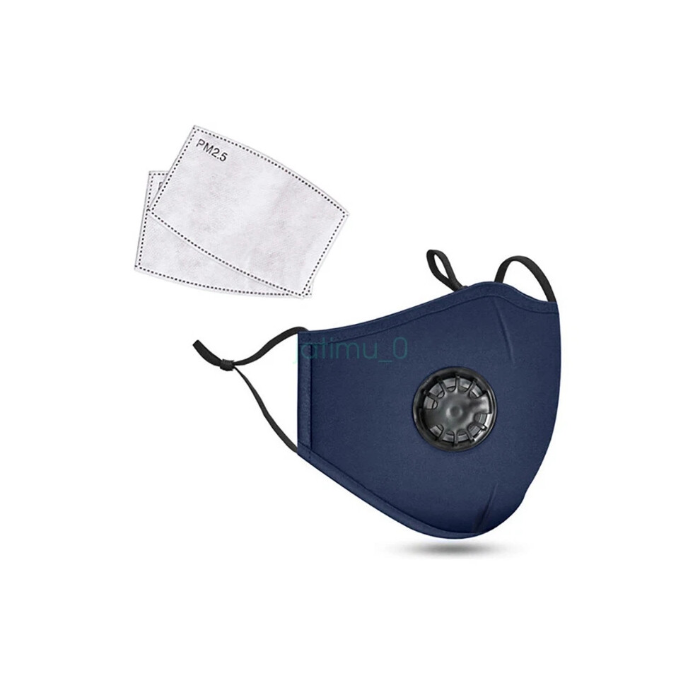 (Navy With Breathing Valve) Cotton Face Mask Protective Covering Mouth Masks Washable Reusable New 6963793746231