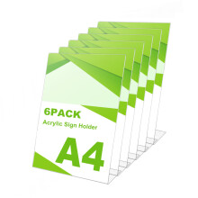 AKOLAFE 6 Pack A4 Acrylic Sign Holder A4 Plastic Display Stand Perspex Display Stands Leaflet Holder Acrylic Stand Up Display Stand Menu Holder for