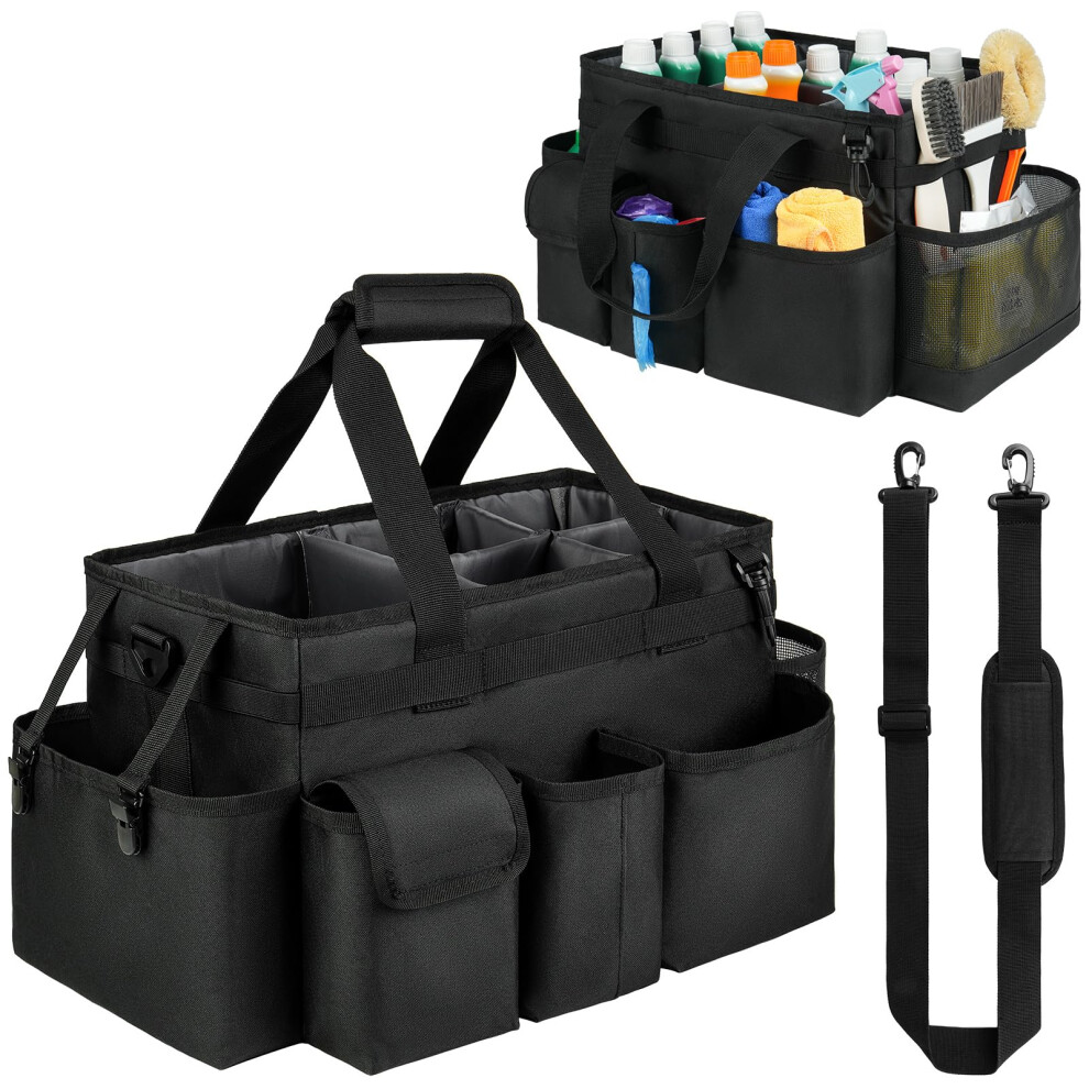 Ivodeela Cleaning Caddy Bag, Large Cleaning Caddy Organiser With Handle For Cleaning Supplies, Cleaning Supply Tote For Cleaners Housekeepers, Black