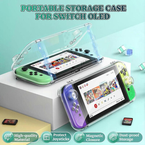 Transparent Case for Switch OLED, Portable Dust-Proof Protective Box for Switch OLED, Switch OLED Travel Case with Magnetic Closure 1