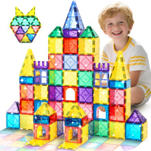 Magnetic Tiles Building Blocks, 100 Pieces Glitter Magnetic Tile STEM Educational Kids Toys for Ages 3 4 5 6 7 8 Year Old Prechool Learning Magnet
