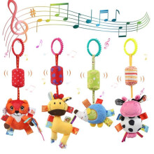 Joylife Baby Pram Pushchair Toys Soft Hanging Rattle Toys for Babies Sensory Learning Toy Infant Newborn Car Seat Crib Travel Activity Plush Animal
