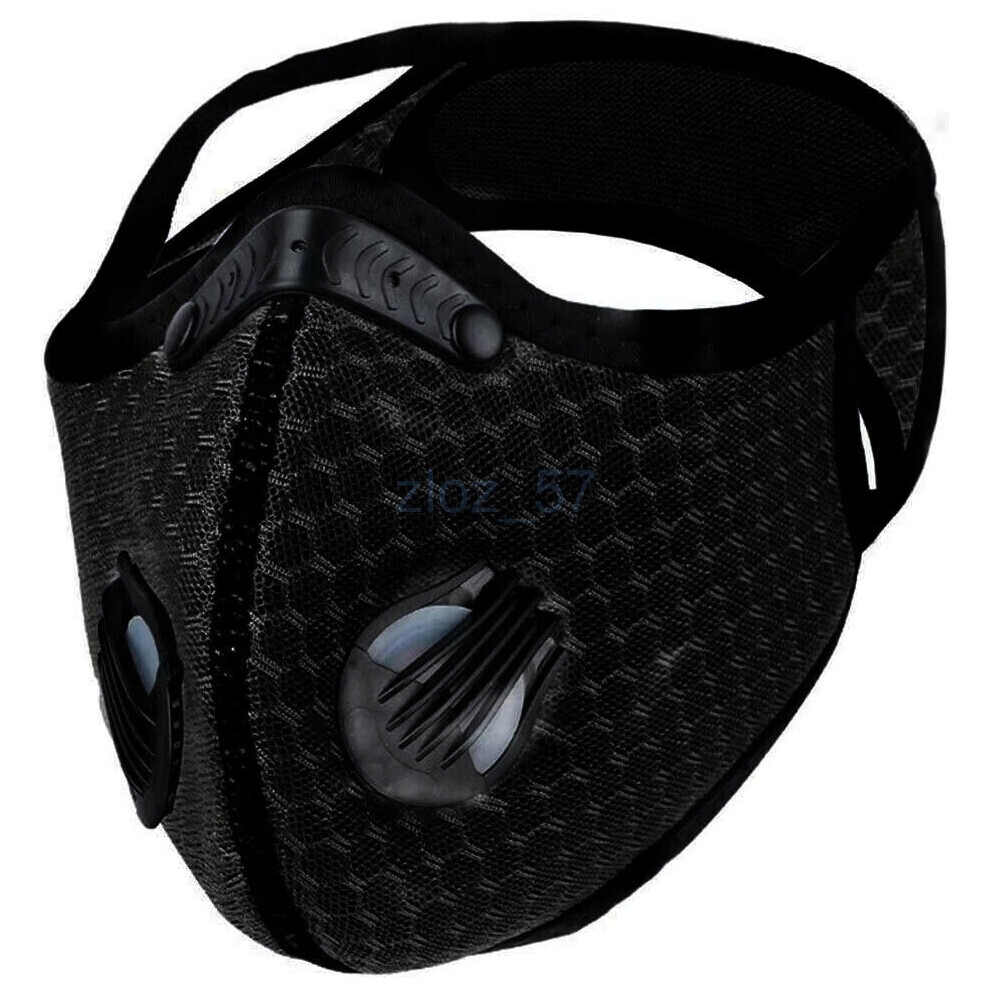 (Black) Reusable Face Mask Breathing Valves Sports Cycling Outdoor Active Carbon Filter 6963793746408