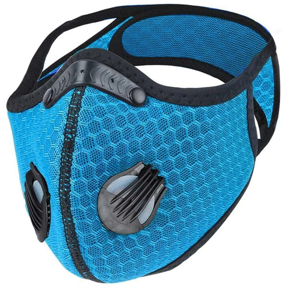 (Blue) Reusable Face Mask Breathing Valves Sports Cycling Outdoor Active Carbon Filter 6963793746415