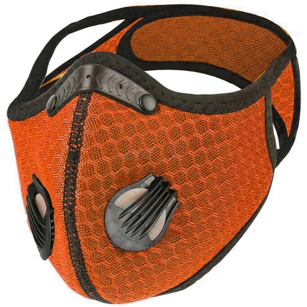 (Orange) Reusable Face Mask Breathing Valves Sports Cycling Outdoor Active Carbon Filter 6963793746453