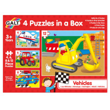 Galt 4 Puzzles in a Box - Fun Colourful Vehicle Jigsaw Puzzles for 3 Year Olds - 4 in 1 Childrens Puzzle Collection - Matching and Sorting Skills - 4,
