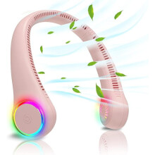 (Pink) Bladeless Neck Fan, Portable Neck Fan, Cooling Hanging Neck Fan, 4000mAh Mini Cooling Fan, Personal Neck Fans Rechargeable with 3 Speeds LED Light