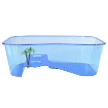 (Blue) Aquarium Tank Breeding Box Reptile Habitat Tortoise Food Feeding Box with Ramp