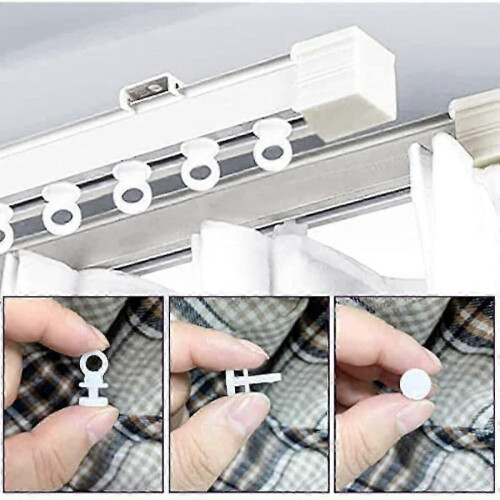 50pcs Curtain Track Slides Pulleys Roller Hooks for 9mm Width Curtain Track 9mm Bottom Diameter White Plastic 2