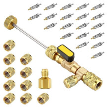 Valve Core Remover Installer Tool Kit with Dual Size 1/4 & 5/16 Port for with R22 R12 R407 R410 R404 R32 R600