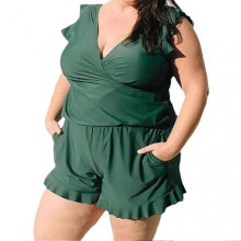 (XL, Dark Green) Built-in Bra Swim Romper For Women Simple Style Conservative Slimming Swimsuit Suitable For Vocation Beach