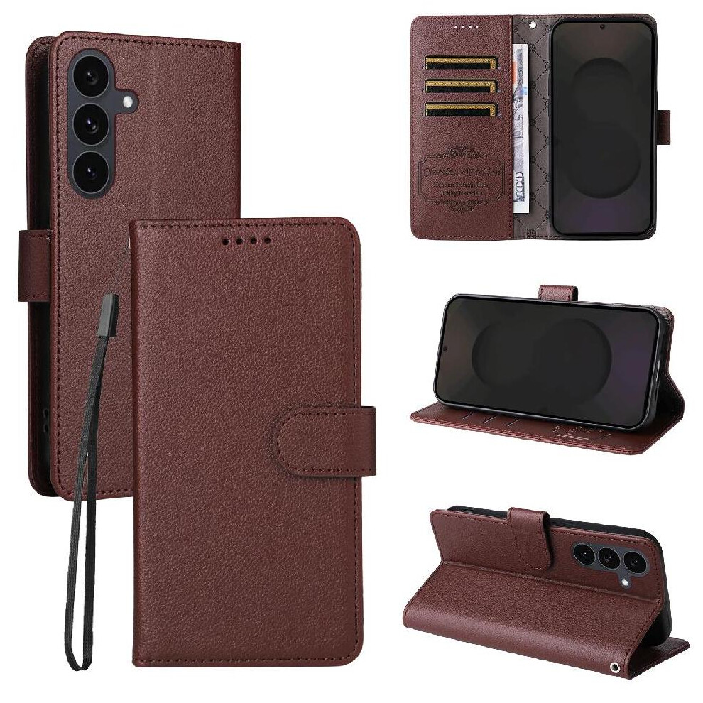 (Brown) Flip Case For Samsung Galaxy S25 Fe Crad Slot Wallet Wireless Charging Magnetic Car Mount Brown 764563616459