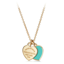 Return To Blue Mini Double Hearts Classic Heart Double Heart Pendant Necklace(gold)