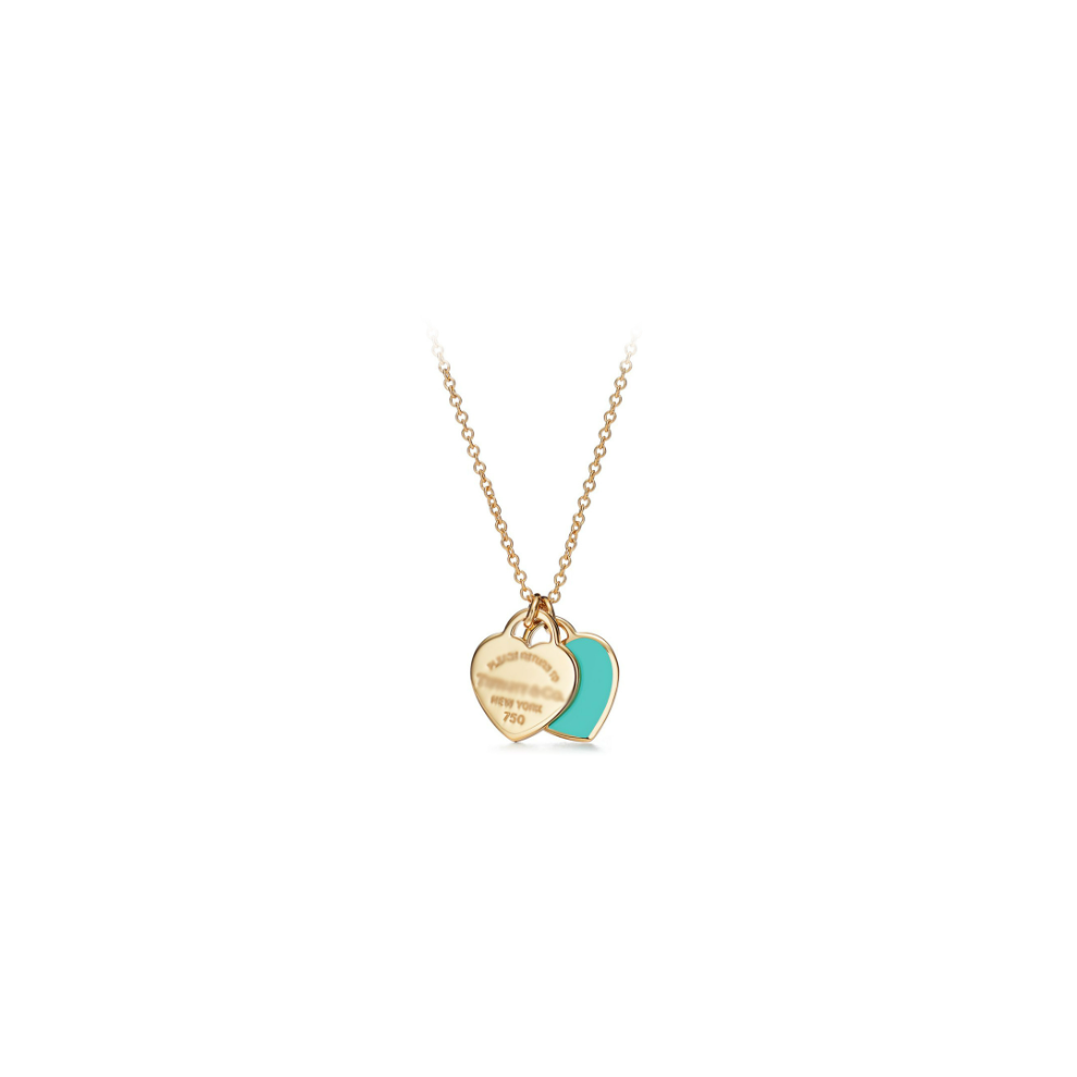 Nydia Return To Blue Mini Double Hearts Classic Heart Double Heart Pendant Necklace（Gold）