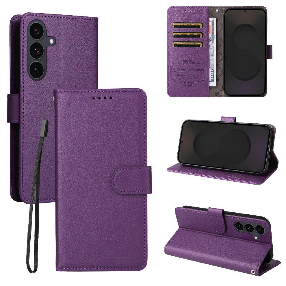 (Purple) Flip Case For Samsung Galaxy S25 Fe Crad Slot Wallet Wireless Charging Magnetic Car Mount Purple 764563616466