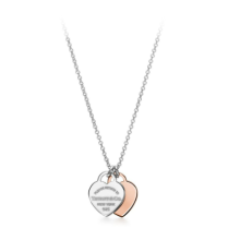 Return To Silver + rose gold Mini Double Hearts Classic Heart Double Heart Pendant Necklace