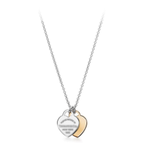 Return To Silver + Gold Mini Double Hearts Classic Heart Double Heart Pendant Necklace