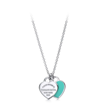 Return To Blue Mini Double Hearts Classic Heart Double Heart Pendant Necklace(silver)