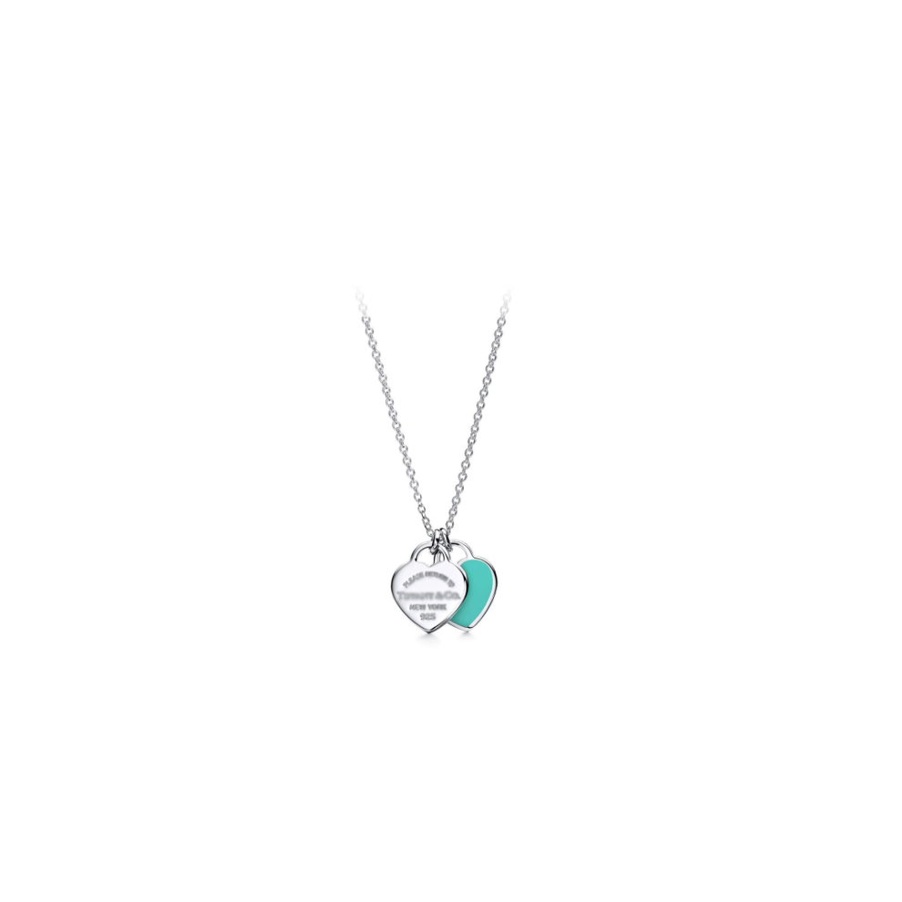 Nydia Return To Blue Mini Double Hearts Classic Heart Double Heart Pendant Necklace（Silver）