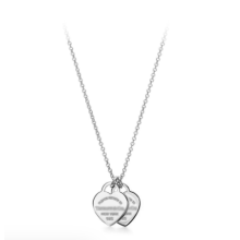 Return To Mini Double Hearts Classic Heart Double Heart Pendant Necklace(Silver + double-sided lettering)