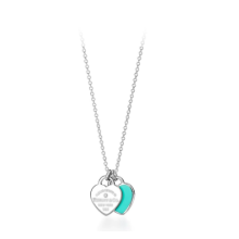 Return To Blue Mini Double Hearts Classic Heart Double Heart Pendant Necklace(Silver + Diamond)