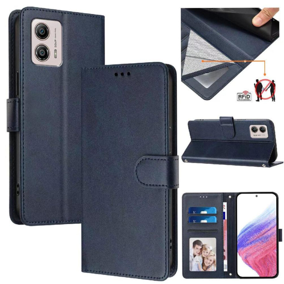 (Blue) Classic Style Flip Case For Motorola Moto G13 Rfid Blocking Shockproof Card Holder Magnetic Closure Wallet Case Blue 764563616619