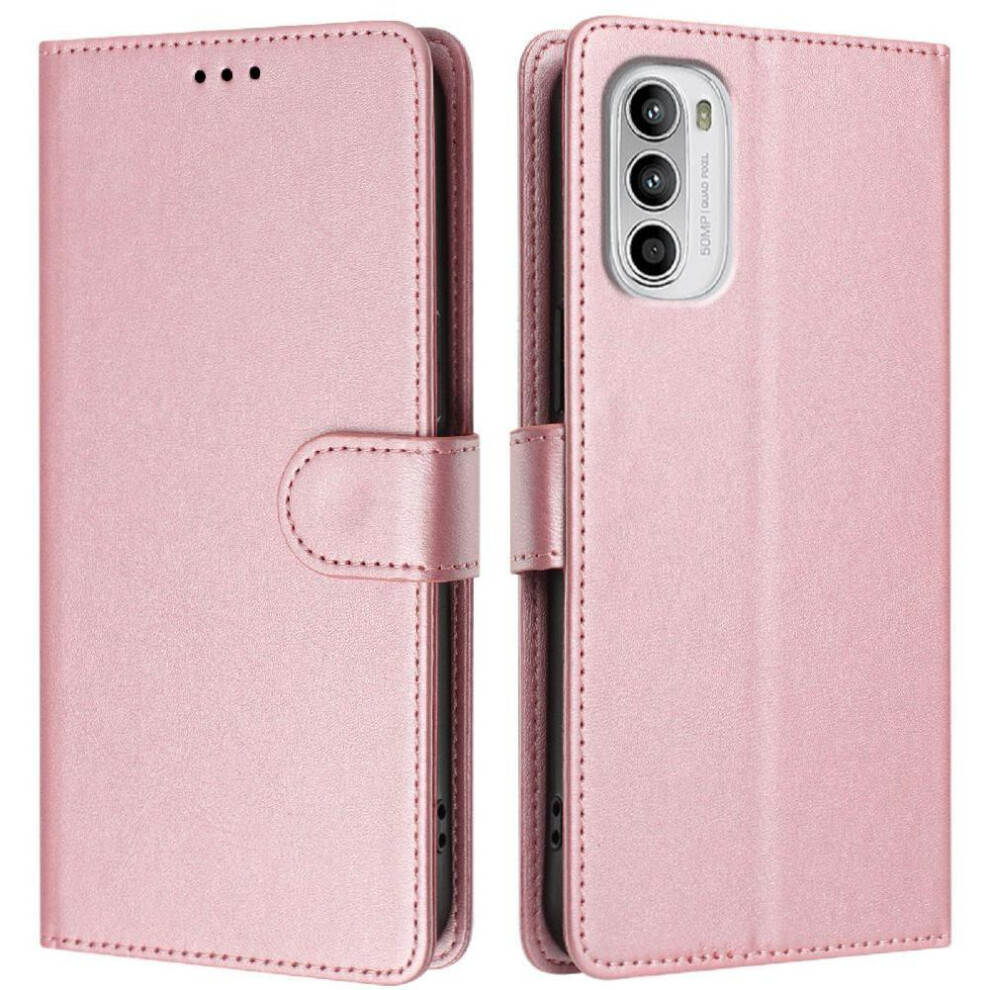 (Pink) Classic Style Flip Case For Motorola Moto G52 Card Holder Rfid Blocking Shockproof Wallet Case Magnetic Closure Pink 764563616589