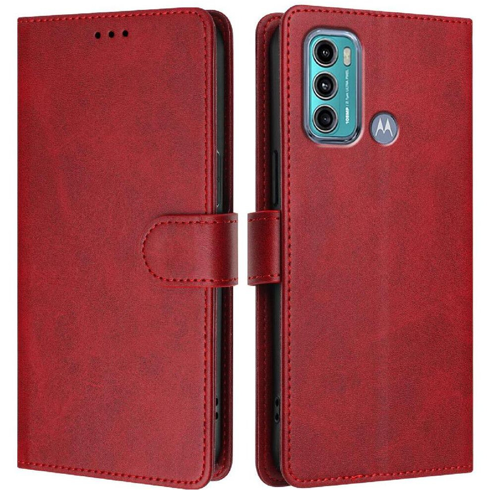 (Red) Classic Style Flip Case For Motorola Moto G60 Wallet Case Magnetic Closure Card Holder Rfid Blocking Shockproof Red 764563616909
