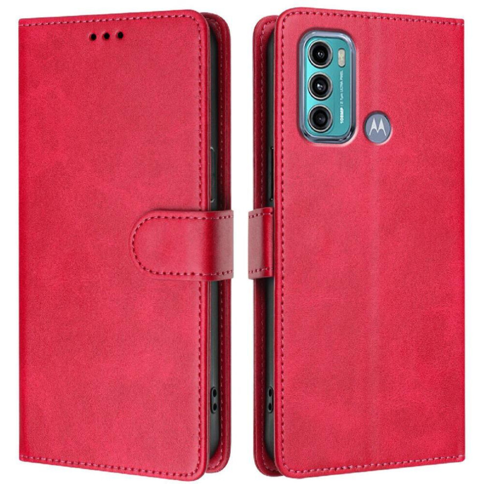 (Rose ) Classic Style Flip Case For Motorola Moto G60 Wallet Case Magnetic Closure Card Holder Rfid Blocking Shockproof Red 764563616923