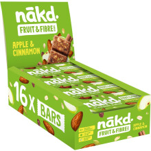 Nakd Apple & Cinnamon Fruit & Fibre Bar - Vegan - Gluten Free - Healthy Snack, 44g (Pack of 16 bars)