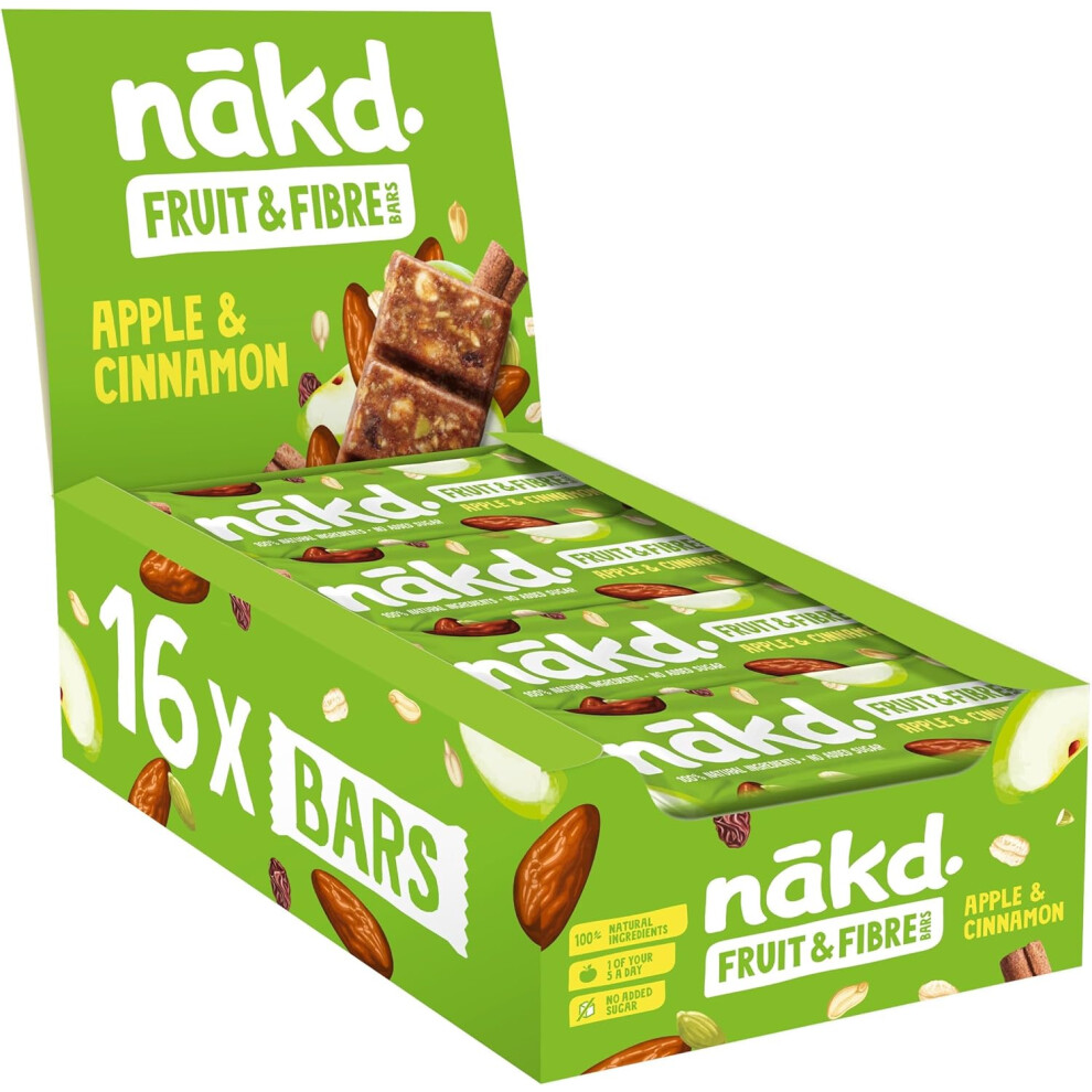 New Nakd Apple & Cinnamon Fruit & Fibre Bar - Vegan - Gluten Free - Healthy Snack, 44G (Pack Of 16 Bars)