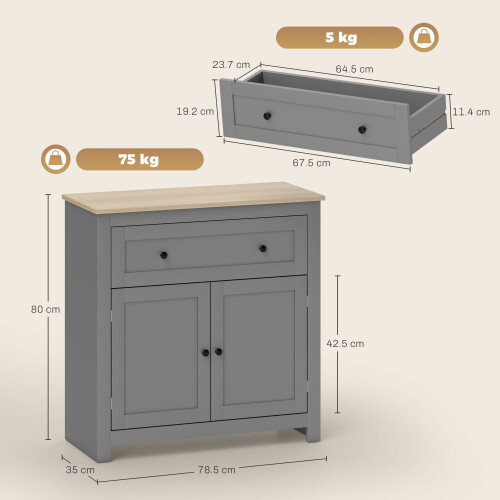 Homcom (Grey) HOMCOM Sideboard Storage Cabinet with Adjustable Shelf, Drawer 2