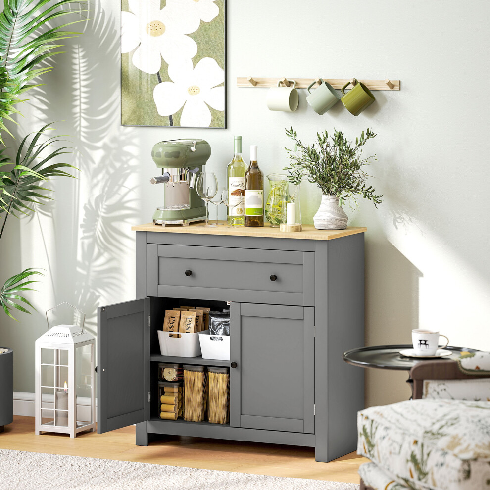 Homcom (Grey) Sideboard Storage Cabinet With Adjustable Shelf, Drawer Grey
